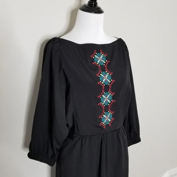 RACHEL Rachel Roy Boho Embroidered Black Dress 4 - Picture 2 of 6